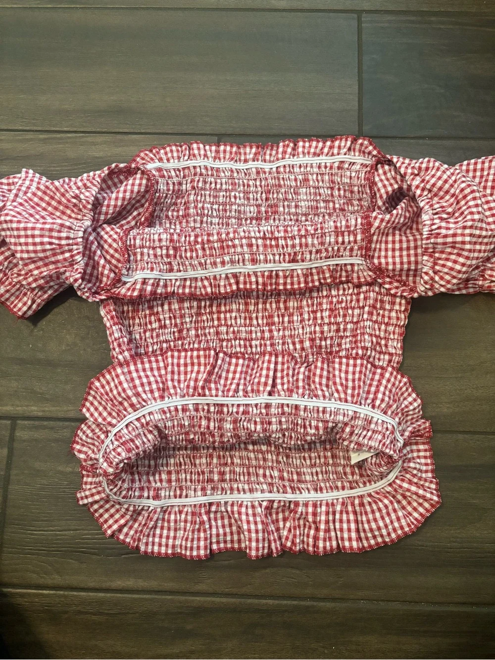 Red Gingham Smocked Puff Sleeve Top - Unbranded - Picture 2 of 3